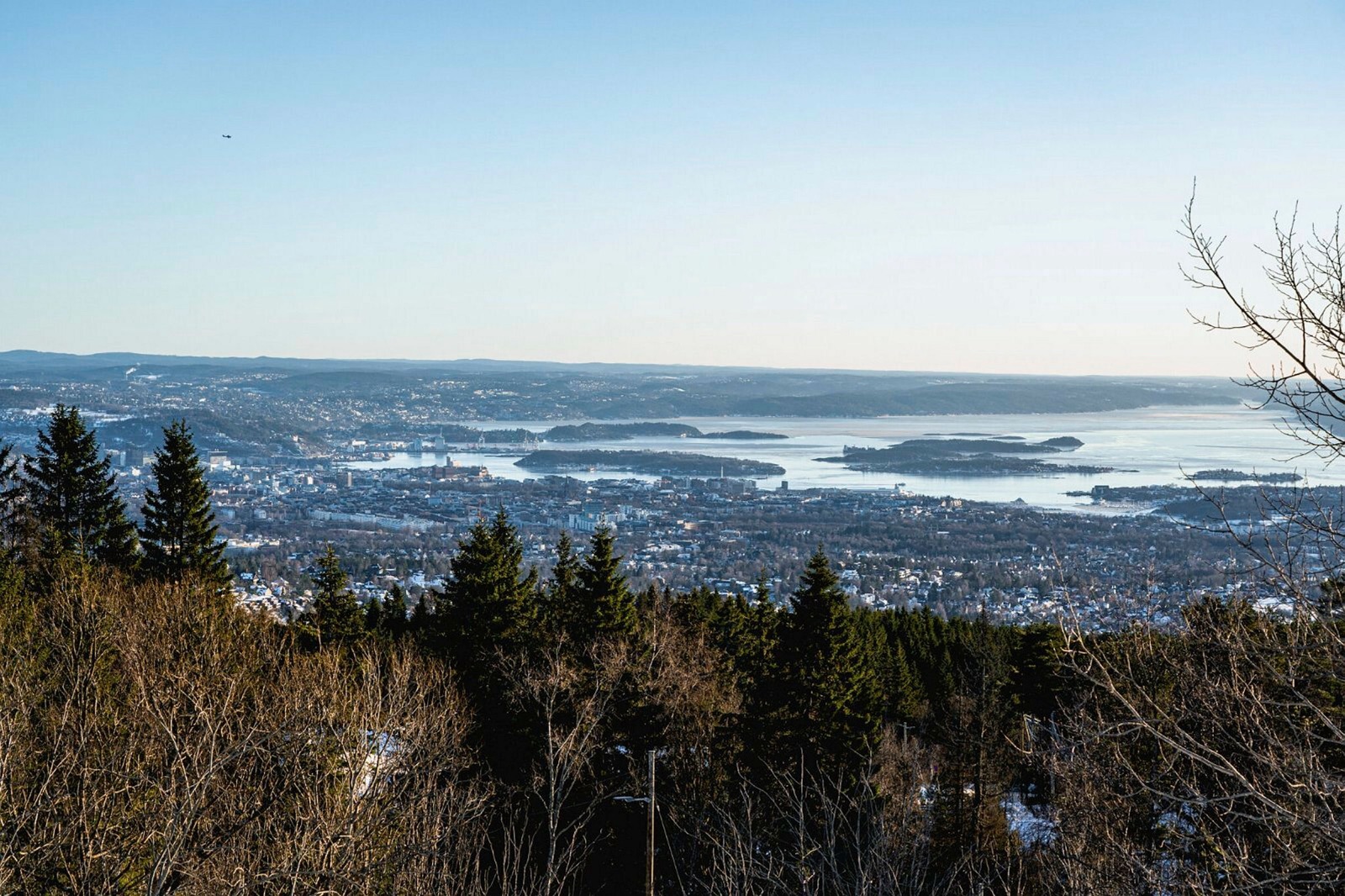 Oslo and the fjord seen from Frognerseteren in winter